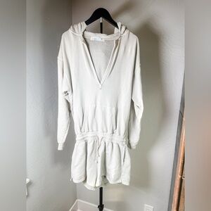 Free People Beach Beige Hoodie Cinch Waist 100% Cotton Romper Size S